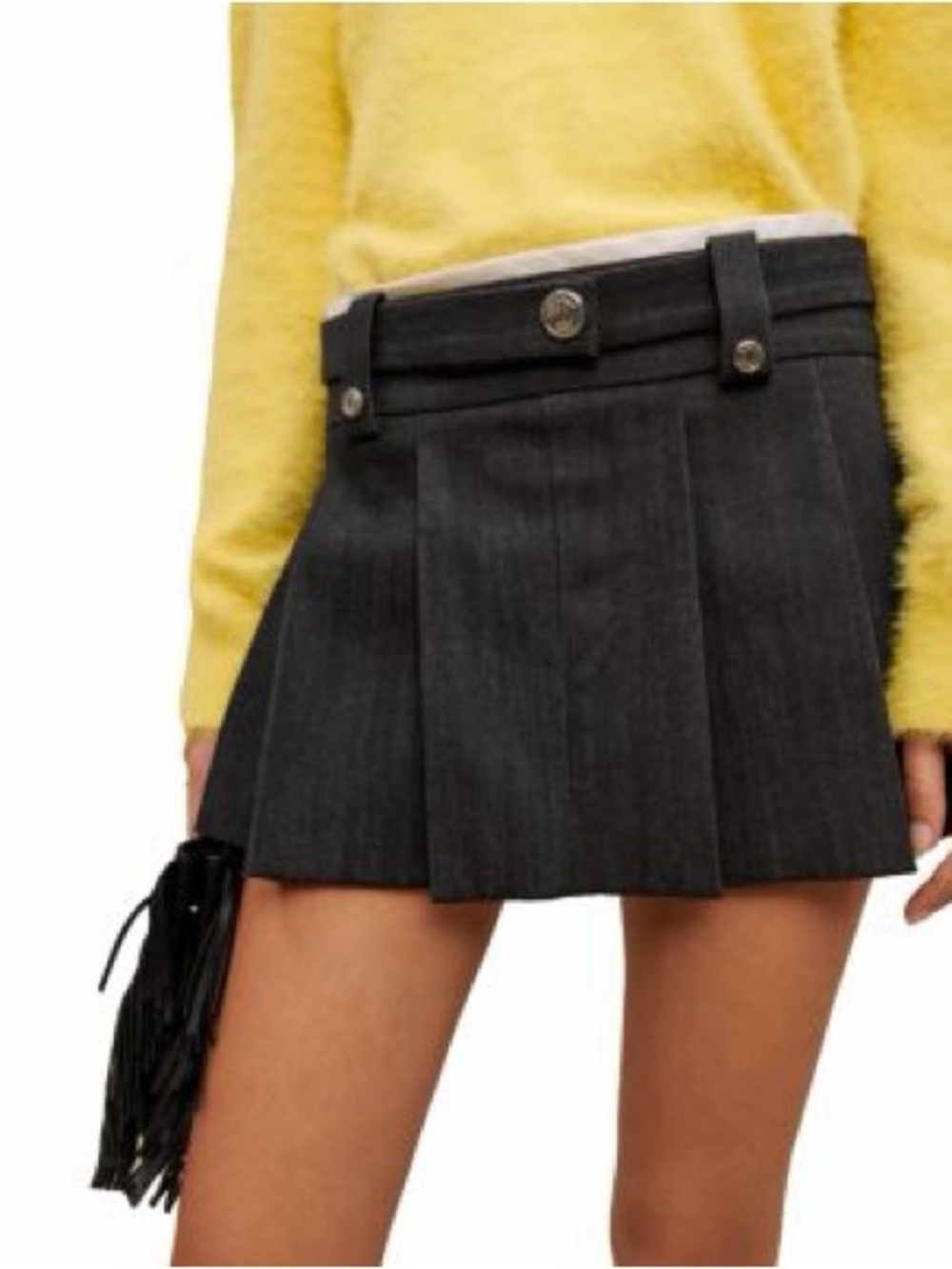 Maje Jinime pleated mini skort in a dark charcoal denim